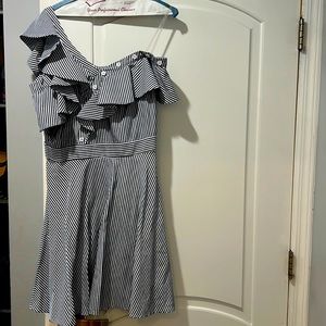 One shoulder summer navy with white stripes dress